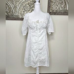 All In Favor White Eyelet Milkmaid Mini Dress Large Cottagecore Praire Summer